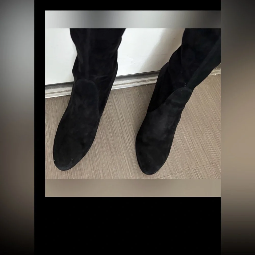 Stuart Weitzman Highland Boots Platform Heeled Over Knee in Black Suede Size 8
